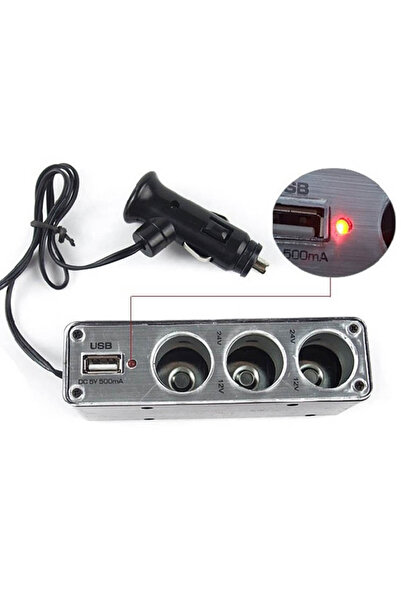 Choice Car Cigarette Lighter Splitter 3-Way - 12V/5V USB Charger 50cm Cable 5...