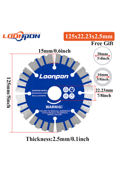 Choice 125x22.23x2.5mm Loonpon Diamond Blade 125mm Saw Blade Stone Cutting Di...