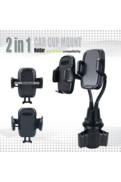 Choice حامل هاتف أسود عالمي 2 في 1 للسيارة، يُثبّت على الأكواب، قابل للدوران ...