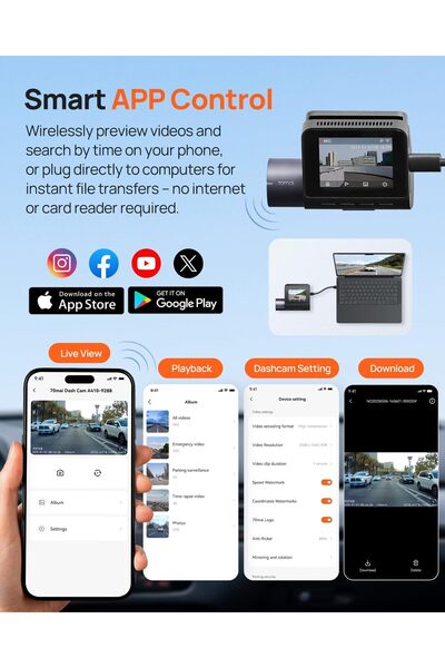 70MAİ Dash Cam Front and Rear - 2.5K+1080P Dual Dash Camera