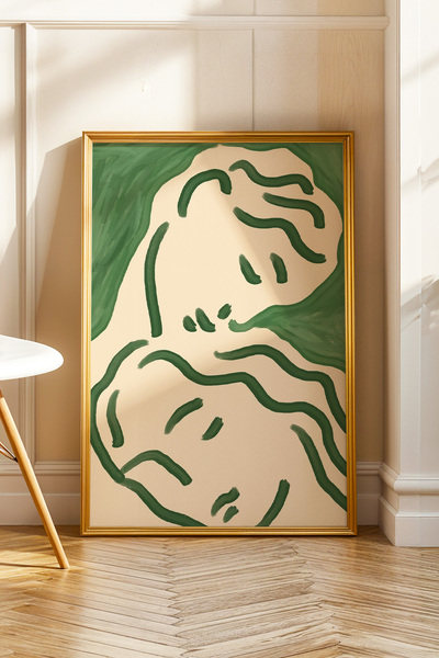 ArtDropsco Minimal Kadın Modern Tablo Poster Yeşil Soyut Duvar Dekoru Çerçevesiz