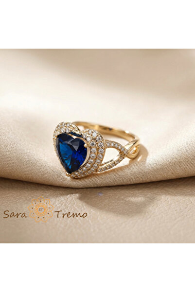 SaraTremo Royal Sapphire Heart Ring – 14K Gold Plated Ring with Blue and Whit...
