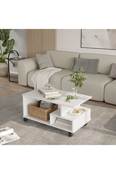 Yurupa Mina Tekerlekli Orta Sehpa Bölmeli ve Raflı Fonksiyonel Salon Sehpası ...