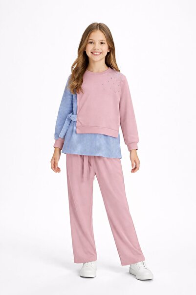 Cansın Mini طقم بنطلون وبلوزة للفتيات بتفاصيل حجرية منقوش من مجموعة جول كورسو...