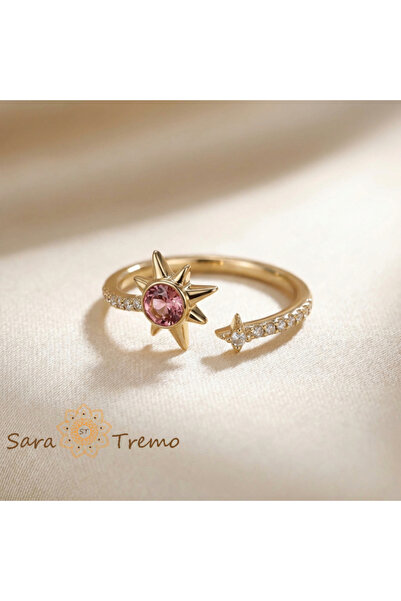 SaraTremo Destiny Star Ring – 14K Gold Plated Ring with Pink and White Zircon...