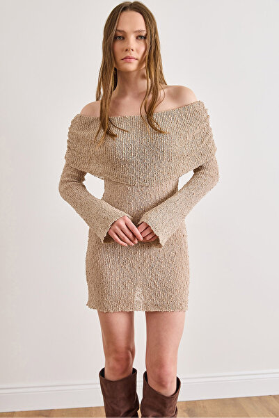 Olalook Women's Stone Madonna Collar Textured Lightweight Sheer Mini Dress El...