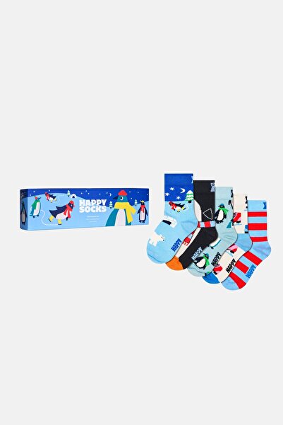 Happy Socks Children's Multicolored Penguin Patterned 5-Piece Cotton Gift Soc...