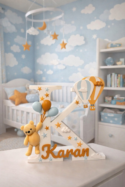 Elhara Design Kişiye Özel İsim Harf Dekor Balon Ayıcık Yıldız Bulut (YAZILACA...