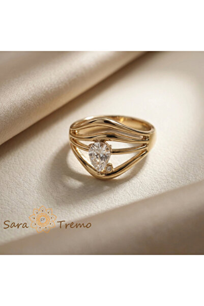 SaraTremo Ring of Destiny – 14K Gold Plated Ring with Pear Shaped Zirconia