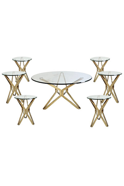 Generic طقم طاولات ضيافة زجاج فاخر مع قاعدة ستيل ذهبية