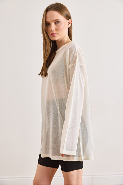 Olalook Ženska bela Lepog pada široka Proziran pletena bluza BLZ-19003254