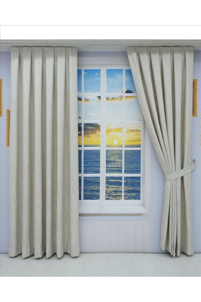 ESDEH KIRÇILLI KREM cu pliuri draperie (90x250-260 cm) - CU ARIPI DUBLU-SUPPL...