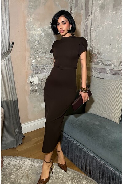 MEECY Γυναικείο Μακρύ Φόρεμα με Ψηλό Λαιμό, Ζώνη τεμάχια