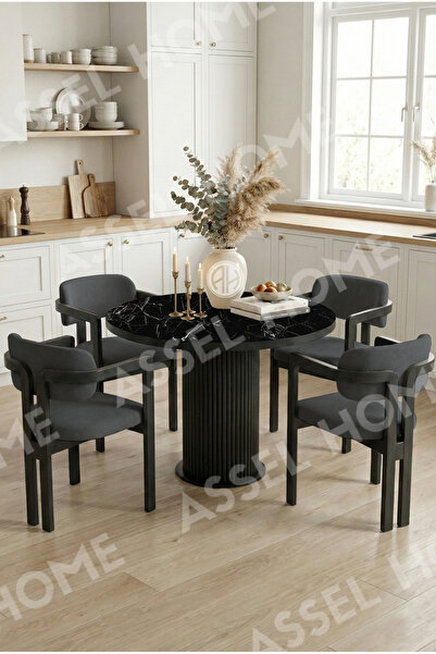 ah assel home Bohem Ayak 4'lü Tokyo Sandalye 90x90 Masa Sandalye Takımı
