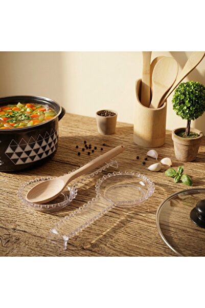 diğer0101 Ustaca Şeffaf Plastik Boncuklu Kaşık ve Çırpıcı Altlığı (28 cm)