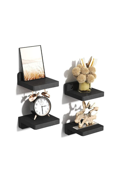 Generic 4 Pcs Black Floating Wall Shelves, Rustic Wood Small Wall-Mounted She...