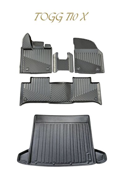 Black Gold Togg T10X Suv 3D TPE Havuzlu Oto Paspas ve Kulaklı Model Bagaj Hav...