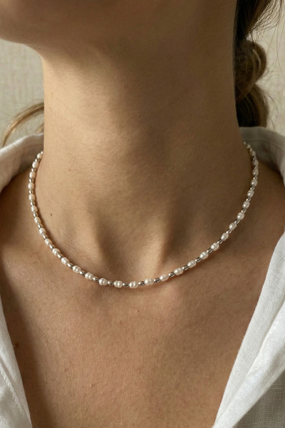 MiMi Minimal İnci Boncuklu Gümüş Detaylı Kadın Kolye