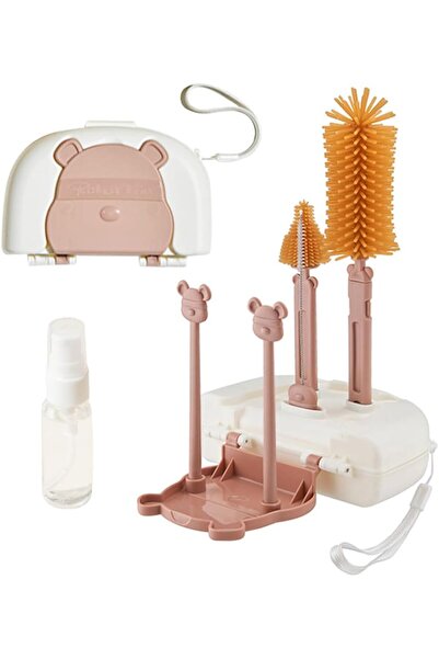 Arabest رف تجفيف وتنظيف زجاجات الأطفال، طقم فرشاة تنظيف زجاجات 7 في 1 مع زجاج...