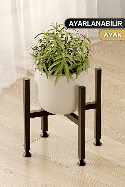Bino Mini Saksı Sehpası Dekoratif Metal Çiçek Standı Paslanmaz Ayarlı Ayaklı 27 cm Saksılık