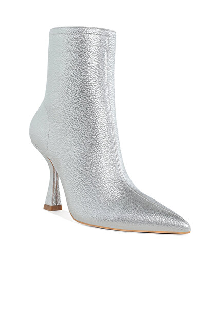 london Rag Women Metallic Pointed Toe Ankle Boots in Silver