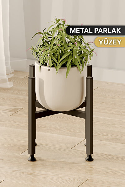 Bino Mini Saksı Sehpası Dekoratif Metal Çiçek Standı Paslanmaz Ayarlı Ayaklı 27 cm Saksılık