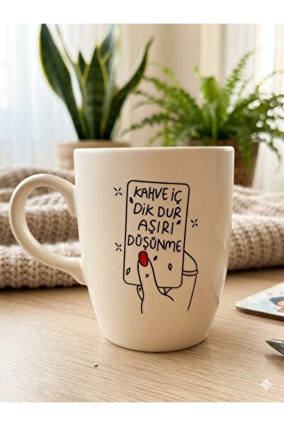 PALTO TASARIM Drink Coffee, Stand Upright, Think Big! Cream Oval Mug - Gift M...