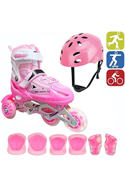 Saule Paten Çift Sıra Ayarlanabilir Işıklı Alüminyum Gövde Alıştırma Kask+Diz...