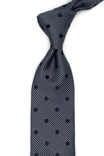 Kravatkolik Black Polka Dot Pattern Classic Tie with Handkerchief Kk13594