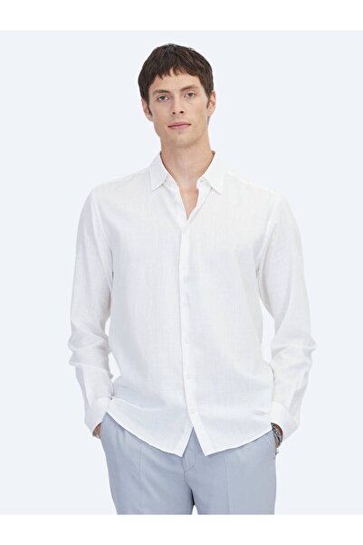 Kip White Plain Regular Fit Woven Classic 100% Cotton Shirt