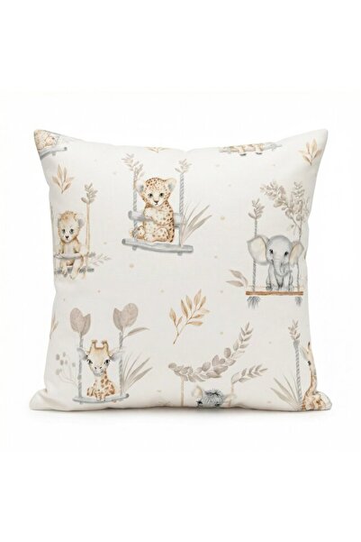 PRICHINDEL Pillowcase, animals on the swing, cotton, cream, 40x40cm