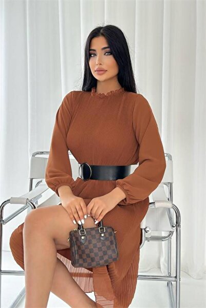 Dipmoda γυναικείο Με φόδρα Με λεπτομέρεια ζώνης πλισέ φόρεμα DPKKLF14 - Πλακάκι