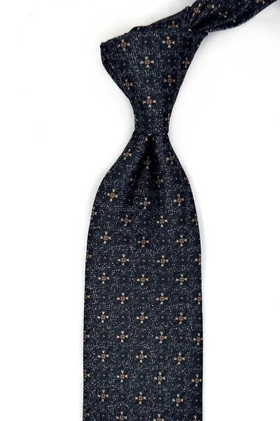 Kravatkolik Classic Tie with Black Sand Pattern Handkerchief Kk13553