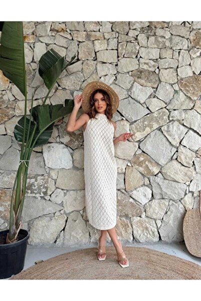 mirabella Women's Summer Sleeveless Midi Dress Ecru Acurlu Casual Stylish Dress