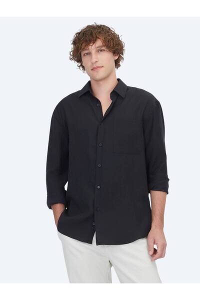 Kip Black Oversized Fit Woven Casual Shirt