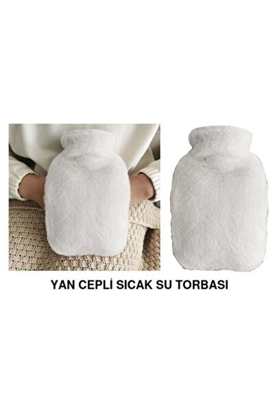 Bosphorus HOT WATER BAG WHITE PLUSH THERMOFOR WITH SIDE POCKET 27x17x2cm 750ml