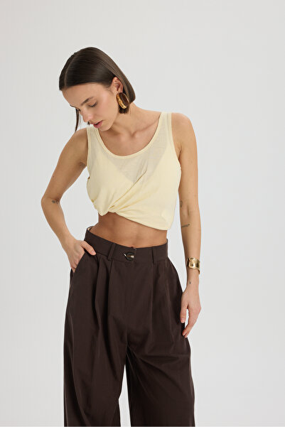 MAI STUDIOS CO. Mandy Kemer Detay Kahve Palazzo Pantolon