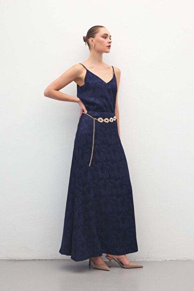 Sateen Lior Long Skirt - Navy Blue