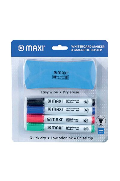 MAXİ Whiteboard Marker 4pcs + Magnetic Duster