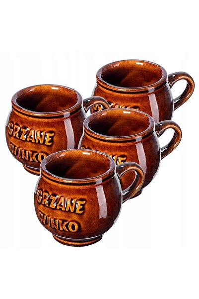 KADAX Cani de vin fiert 300ml cu mâner, set de 4 căni din gresie