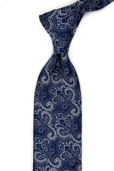 Kravatkolik Μπλε ναυτικό - Μπεζ μαντήλι με σχέδιο σάλι και κλασική γραβάτα KK...