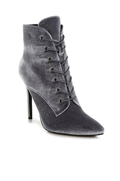 london Rag Women Velvet High Heeled Boots in Grey