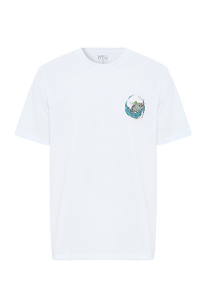 Mudo تي شيرت برقبة دائرية وطبعة بحرية