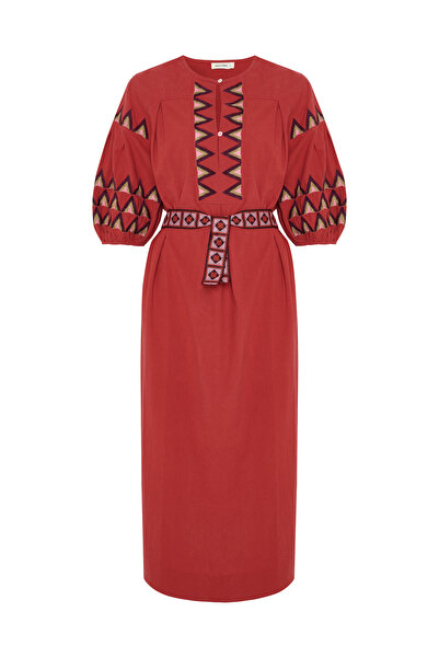 Mudo Ethnic D Patterned Ke Belt Midi Dress