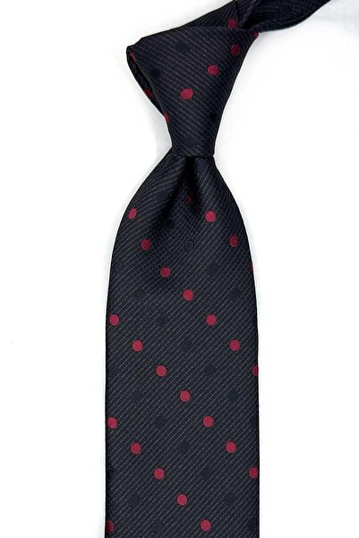 Kravatkolik Crna klasična kravata sa Tačkasti dezen uzorka sa maramicom KK13473