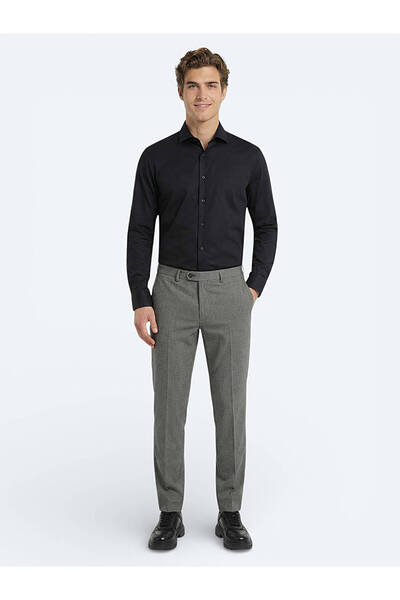 Kip Μαύρο απλό υφαντό κλασικό 100% βαμβακερό πουκάμισο με κανονική εφαρμογή