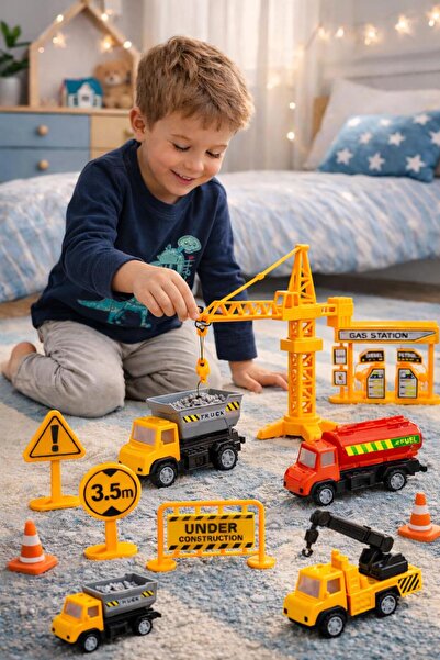 hak-iş oyuncak Oyuncak İnşaat Araçları ve İstasyon Seti – Vinç, Kamyonlar ve ...