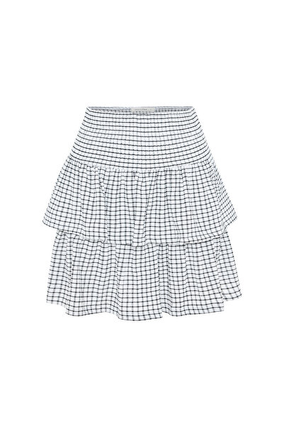 Mudo Plaid Piece Ruffled Mini Skirt