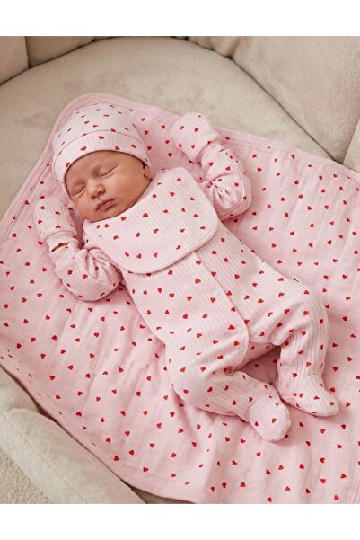 MiniKids Set 5 piese bebe, Inimioare, roz-rosu