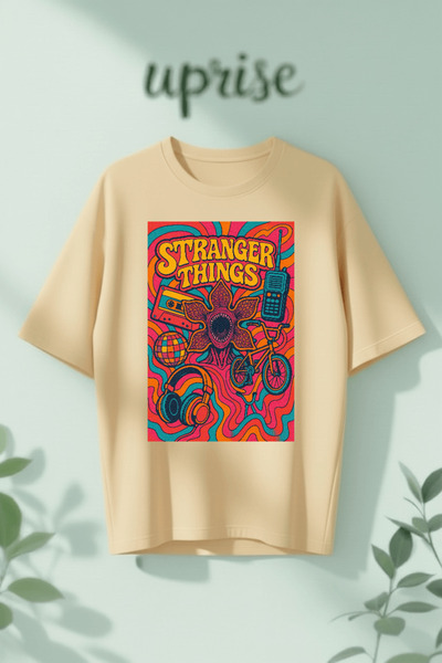 Vordevia Stranger Things Tasarım Baskılı Pamuklu Oversize T-shirt